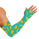 Teal Banana Pattern Print Sun Protection Arm Sleeves
