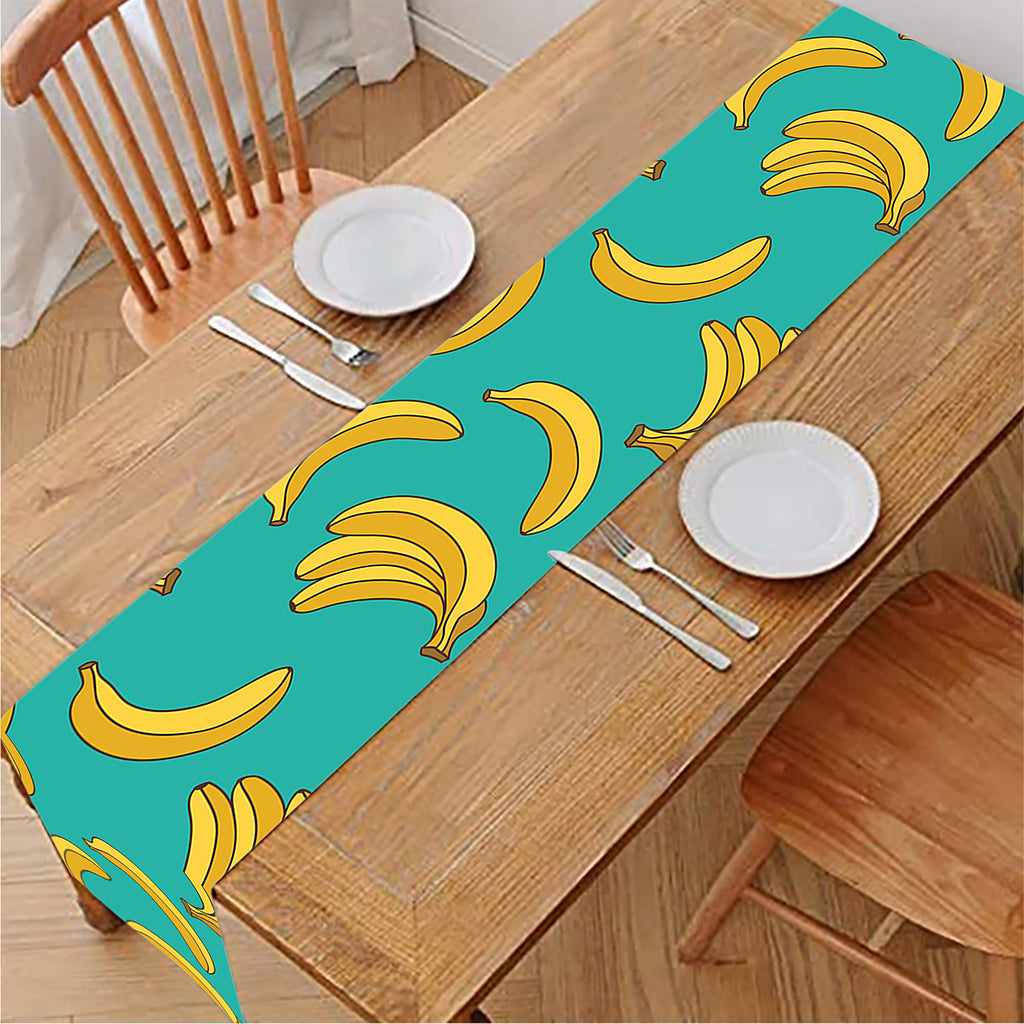 Teal Banana Pattern Print Table Runner