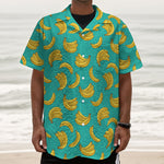 Teal Banana Pattern Print Textured Short Sleeve Shirt