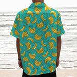 Teal Banana Pattern Print Textured Short Sleeve Shirt