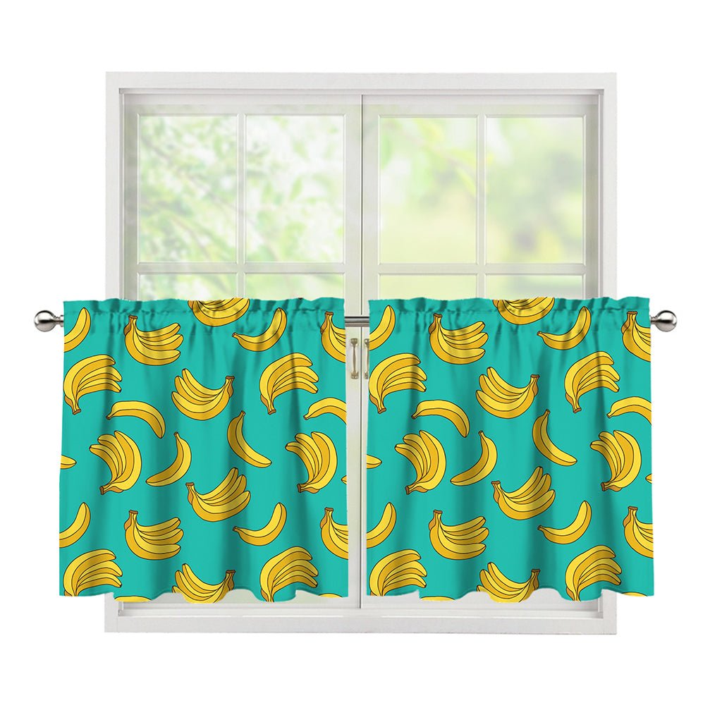 Teal Banana Pattern Print Tier Curtains