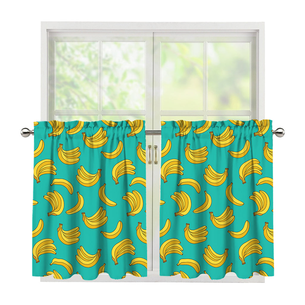 Teal Banana Pattern Print Tier Curtains