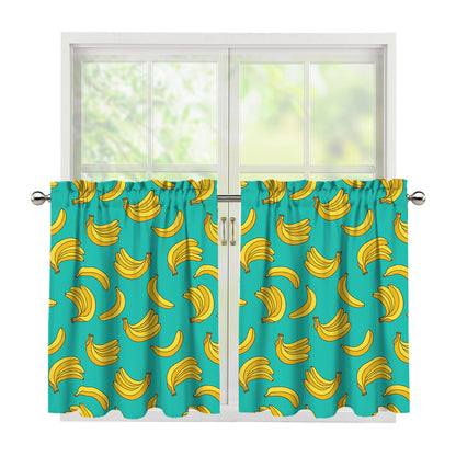 Teal Banana Pattern Print Tier Curtains