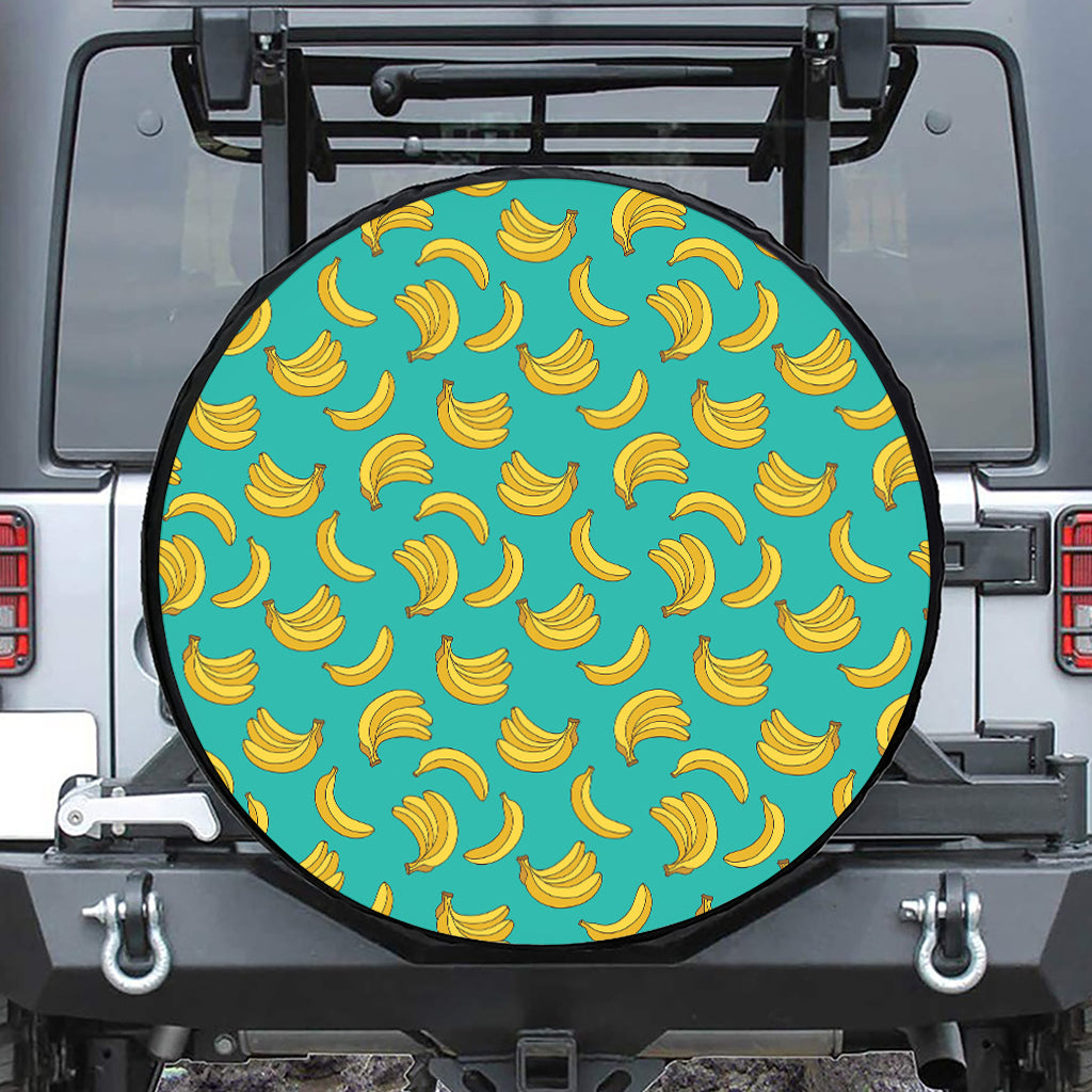 Teal Banana Pattern Print Tire Cover