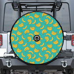 Teal Banana Pattern Print Tire Cover With Camera Hole