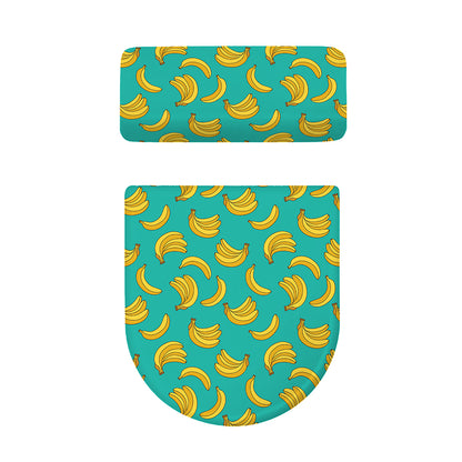 Teal Banana Pattern Print Toilet Lid And Tank Cover Set