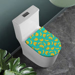 Teal Banana Pattern Print Toilet Lid Cover