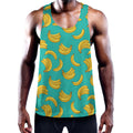 Teal Banana Pattern Print Men's Workout Tank Top