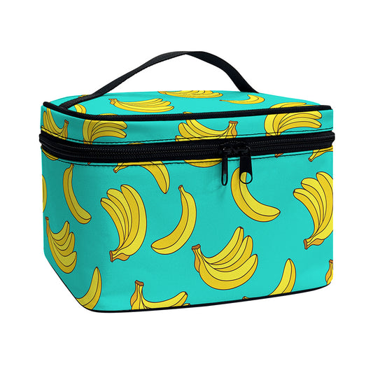 Teal Banana Pattern Print Travel Makeup Bag