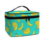 Teal Banana Pattern Print Travel Makeup Bag
