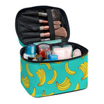 Teal Banana Pattern Print Travel Makeup Bag