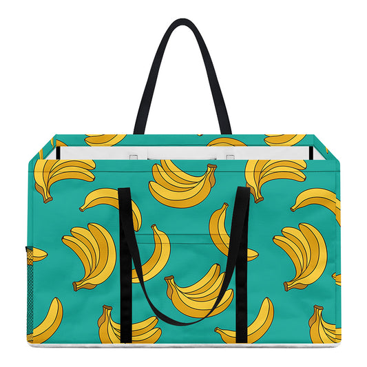 Teal Banana Pattern Print Utility Tote Bag