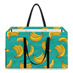 Teal Banana Pattern Print Utility Tote Bag