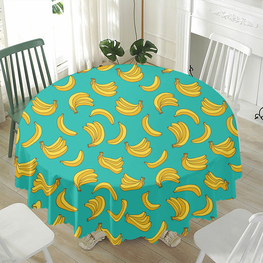 Teal Banana Pattern Print Waterproof Round Tablecloth