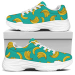 Teal Banana Pattern Print White Chunky Shoes