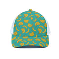 Teal Banana Pattern Print White Mesh Trucker Hat