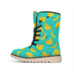 Teal Banana Pattern Print Winter Boots