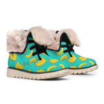 Teal Banana Pattern Print Winter Boots