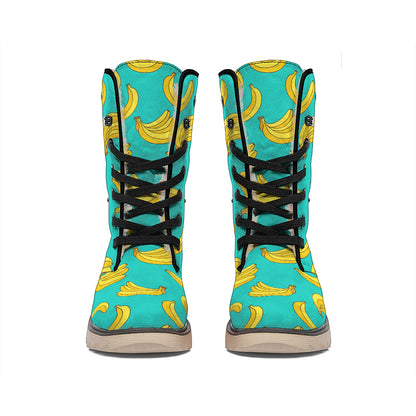 Teal Banana Pattern Print Winter Boots