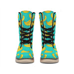 Teal Banana Pattern Print Winter Boots