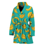 Teal Banana Pattern Print Women's Bathrobe