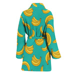 Teal Banana Pattern Print Women's Bathrobe