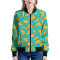 Teal Banana Pattern Print Women's Bomber Jacket