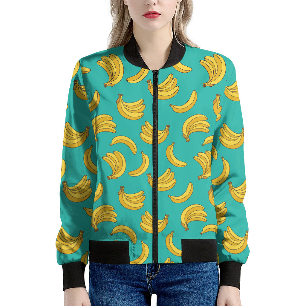Teal Banana Pattern Print Women's Bomber Jacket