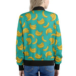 Teal Banana Pattern Print Women's Bomber Jacket