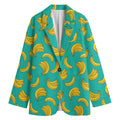 Teal Banana Pattern Print Women's Cotton Blazer