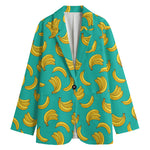 Teal Banana Pattern Print Women's Cotton Blazer