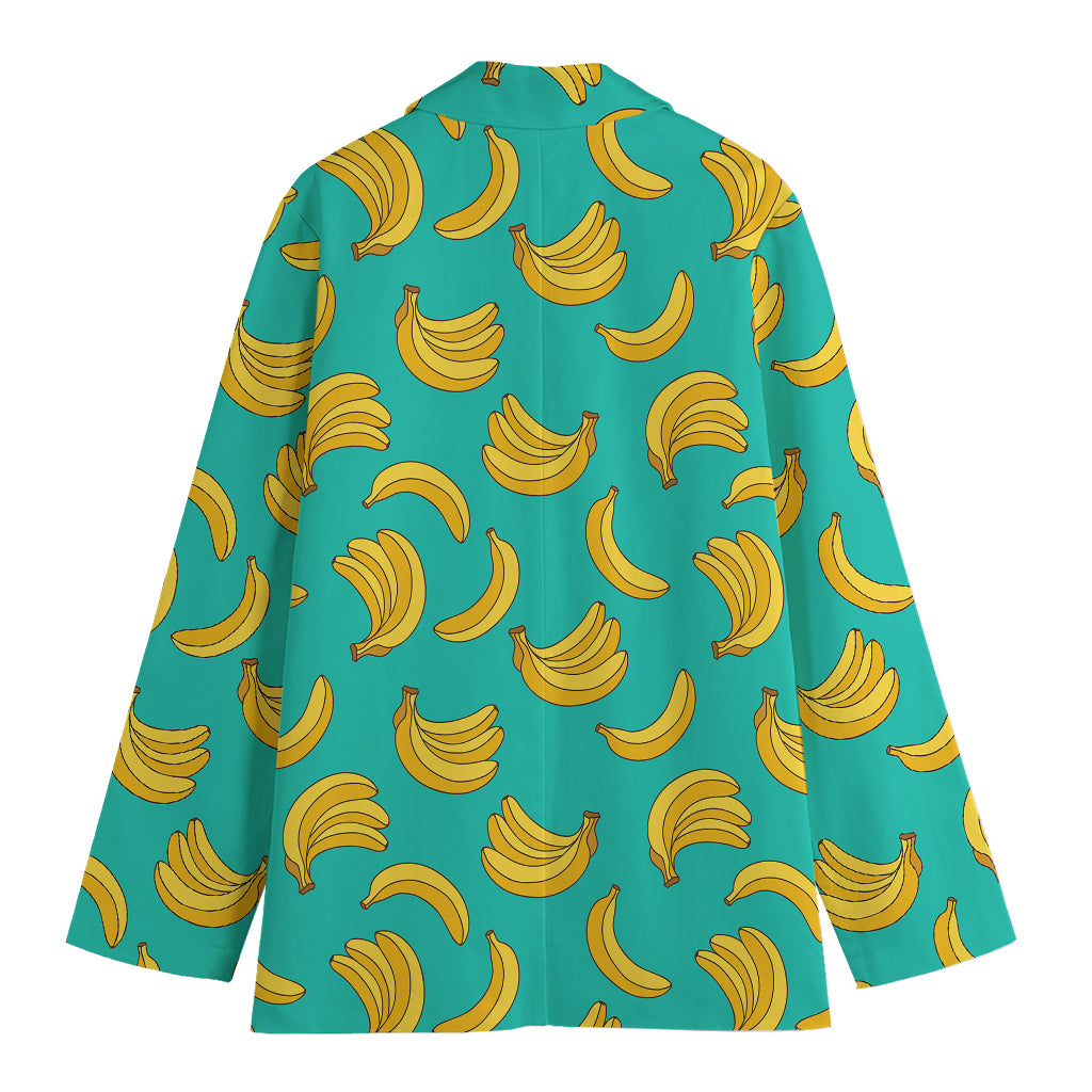 Teal Banana Pattern Print Women's Cotton Blazer
