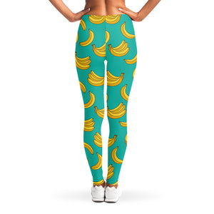 Teal Banana Pattern Print Women's Leggings