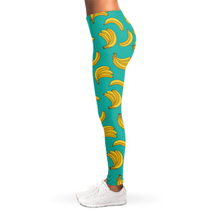 Teal Banana Pattern Print Women's Leggings