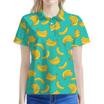 Teal Banana Pattern Print Women's Polo Shirt