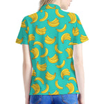 Teal Banana Pattern Print Women's Polo Shirt