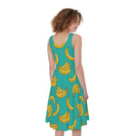 Teal Banana Pattern Print Women's Sleeveless Dress