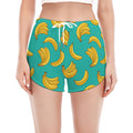 Teal Banana Pattern Print Women's Split Running Shorts