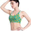 Teal Banana Pattern Print Women's Sports Bra