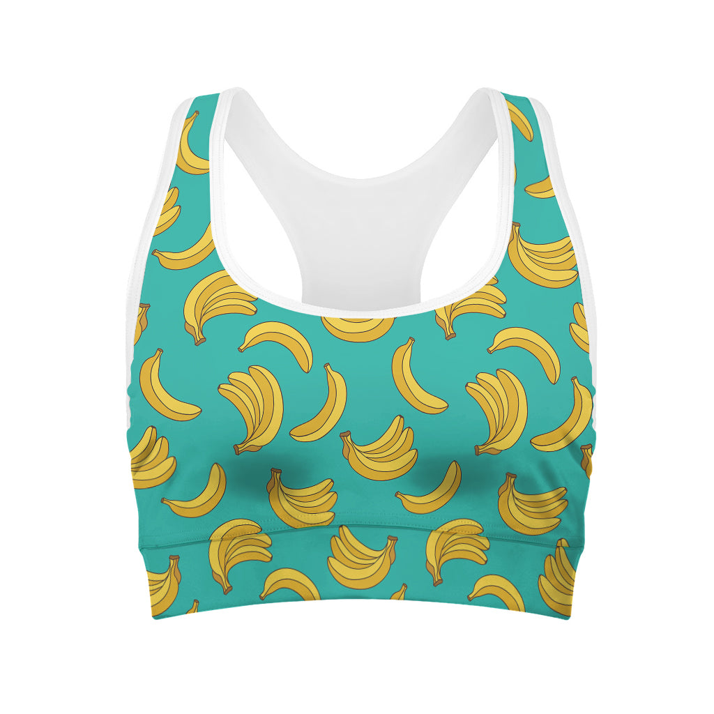 Teal Banana Pattern Print Women's Sports Bra