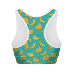Teal Banana Pattern Print Women's Sports Bra