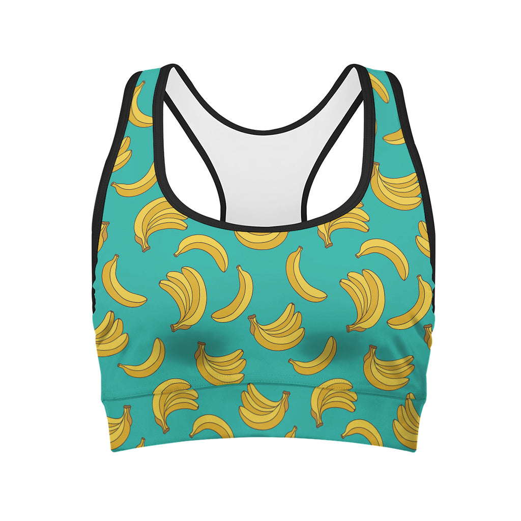 Teal Banana Pattern Print Women's Sports Bra