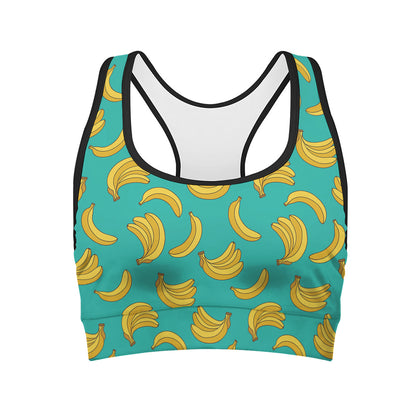 Teal Banana Pattern Print Women's Sports Bra