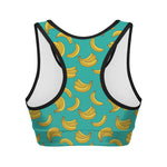 Teal Banana Pattern Print Women's Sports Bra