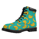 Teal Banana Pattern Print Work Boots