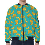 Teal Banana Pattern Print Zip Sleeve Bomber Jacket