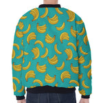 Teal Banana Pattern Print Zip Sleeve Bomber Jacket