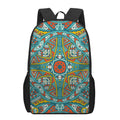 Teal Bohemian Mandala Pattern Print 17 Inch Backpack