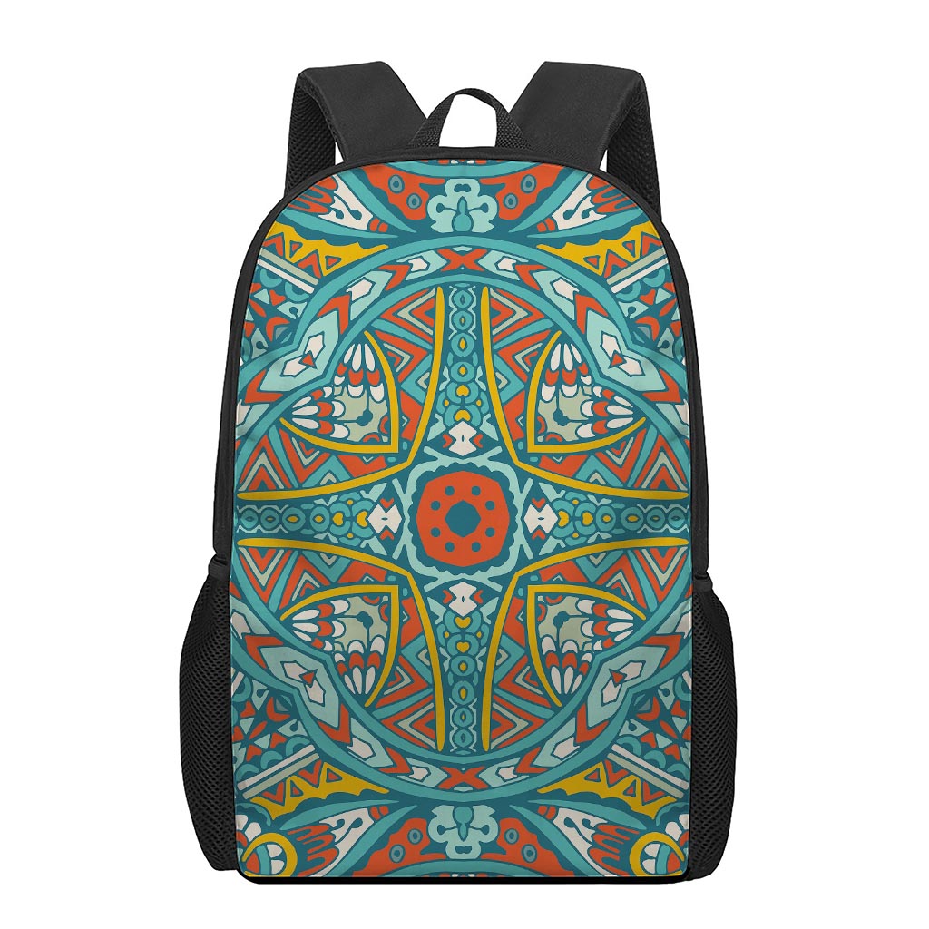 Teal Bohemian Mandala Pattern Print 17 Inch Backpack
