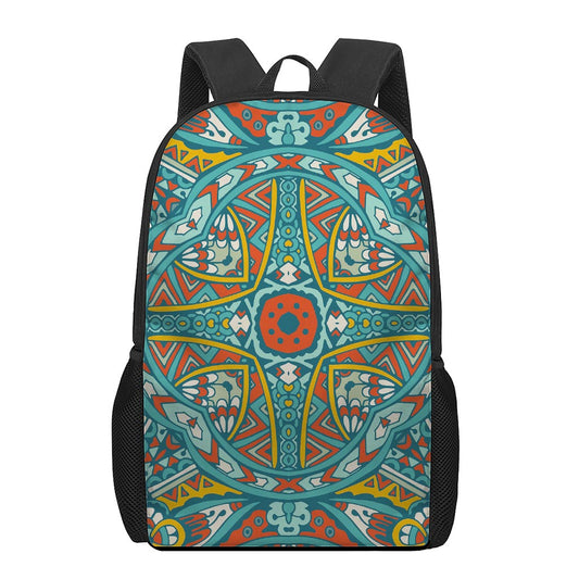 Teal Bohemian Mandala Pattern Print 17 Inch Backpack